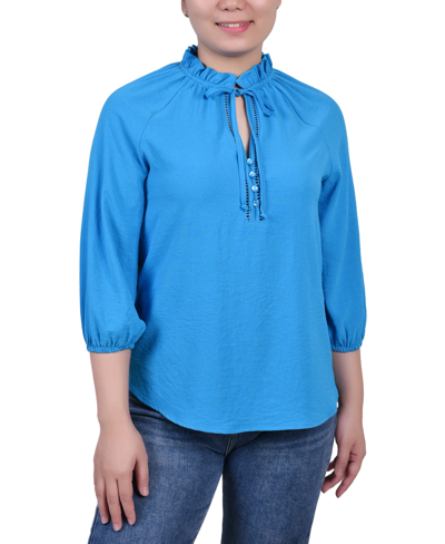 Ny Collection Women's 3/4 Sleeve Ruffle Neck Blouse In Hawaiian Surf
