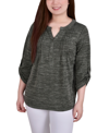 Ny Collection Petite 3/4 Roll Tab Sleeve Pintuck Top In Cypress