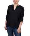 Ny Collection Women's Raglan Sleeve Split Neck Blouse Top In Black