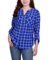 Ny Collection Women's 3/4 Roll Tab Sleeve Mandarin Collar Blouse In Surf Roomtile