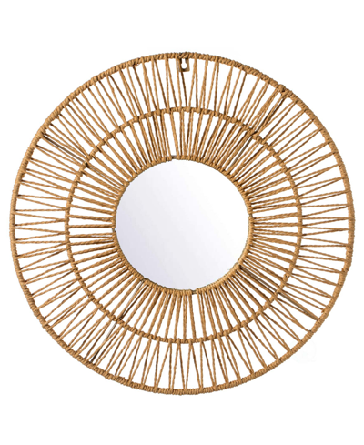Vintiquewise Decorative Woven Paper Rope Round Shape Modern Hanging Wall Mirror In Natural