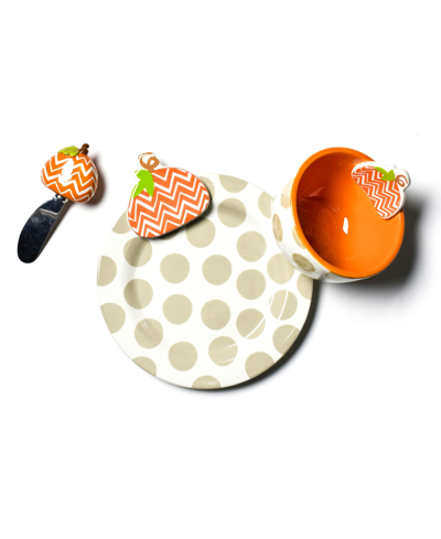 Happy Everything By Laura Johnson Chevron Pumpkin Embellishment Plate Bowl And Spreader, Set Of 3 In Orange