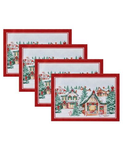 Elrene Storybook Christmas Village Holiday 4 Piece Placemat Set, 19" X 13" In Multi