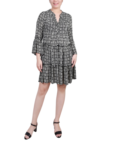 Ny Collection Petite Long Sleeve Tiered Dress In Multi