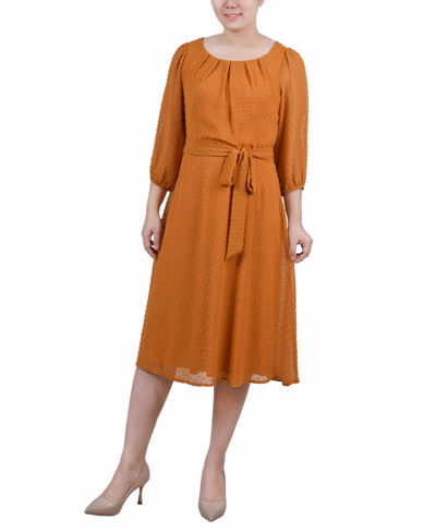 Ny Collection Petites Womens Blouson Midi Fit & Flare Dress In Gold