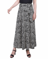 Ny Collection Petite Maxi A-line Skirt With Front Faux Belt With Ring Detail In Black Ivory Chervon
