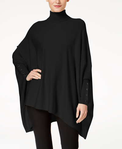 Alfani Women's Turtleneck Poncho Sweater, Created For Macy's In Deep Black