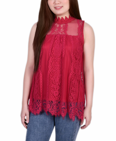 Ny Collection Petite Lace Mock-neck Top In Red