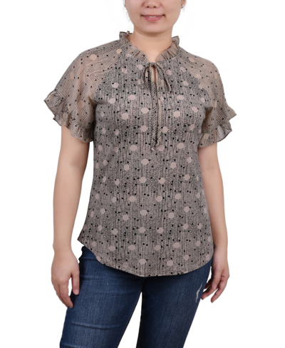 Ny Collection Plus Size Short Ruffled Sleeve Crepe Knit Top With Chiffon Sleeves In Doeskin Nursedot