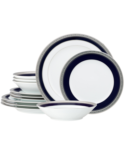 Noritake Crestwood Cobalt 12 Piece Set, Service For 4 In Blue And Platinum