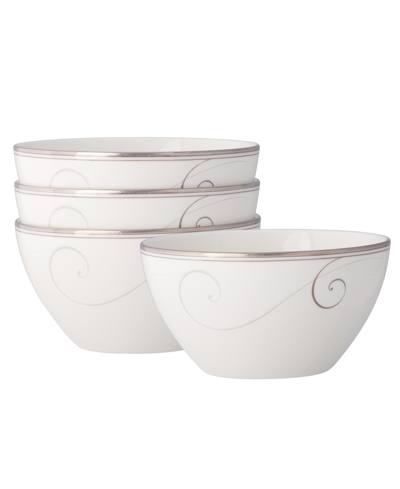 Noritake Platinum Wave Set Of 4 Rice Bowls, Service For 4 In White