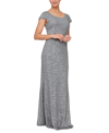 Alex Evenings Petite Cap-sleeve Fit & Flare Sequin Gown In Gunmetal