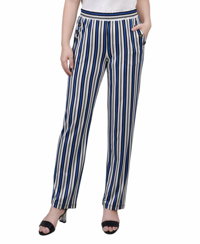 Ny Collection Petite Wide Waist Pull On Pants In Blue Black Stripe
