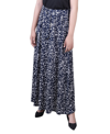 Ny Collection Petite Maxi A-line Skirt With Front Faux Belt With Ring Detail In Navy Geo Dot