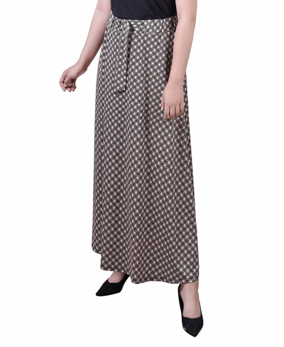 Ny Collection Petite Printed Belted Maxi Skirt In Mellow Rose Black New Iconic