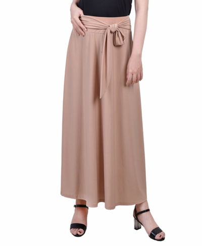 NY COLLECTION PETITE SOLID MAXI SKIRT WITH SASH WAIST TIE