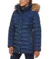 TOMMY HILFIGER PETITE FAUX-FUR-TRIM HOODED PUFFER COAT, CREATED FOR MACY'S