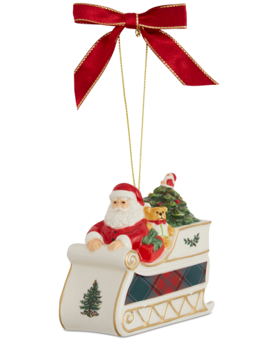 Spode Santa In Sleigh Ornament In Green
