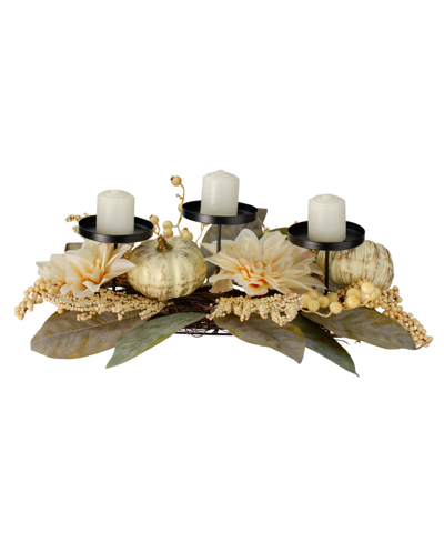 Northlight Dahlia And Pumpkin Fall Candle Holder Centerpiece, 21" In White