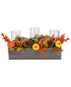 NORTHLIGHT PUMPKIN BERRY AND PINE CONE FALL HARVEST TRIPLE PILLAR CANDLE HOLDER, 27"