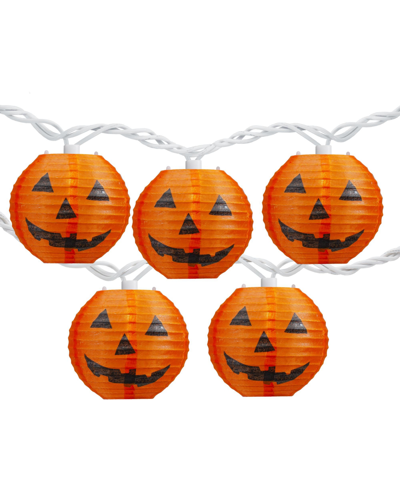 Northlight Jack-o-lantern Paper Lantern 10 Piece Halloween Lights With 8.5' White Wire Set In Orange