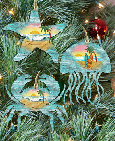 Designocracy Starfish, Jellyfish, Crab Holiday Ornaments, Set Of 3 In Multi Color