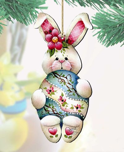 Designocracy Bunny Hugs Holiday Ornaments Holiday, Set Of 2 In Multi Color