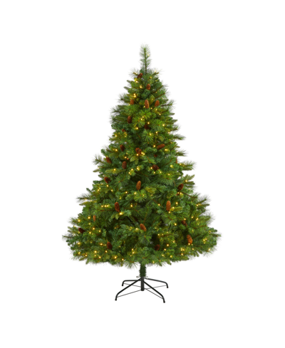 Nearly Natural West Virginia Full Bodied Mixed Pine Artificial Christmas Tree With Lights And Pine Cones, 78" In Green