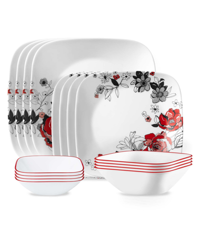 Corelle Chelsea Rose 16 Piece Dinnerware Set, Service For 4 In White ...