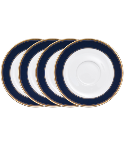Noritake Blueshire Set Of 4 Saucers, Service For 4 In White Blue