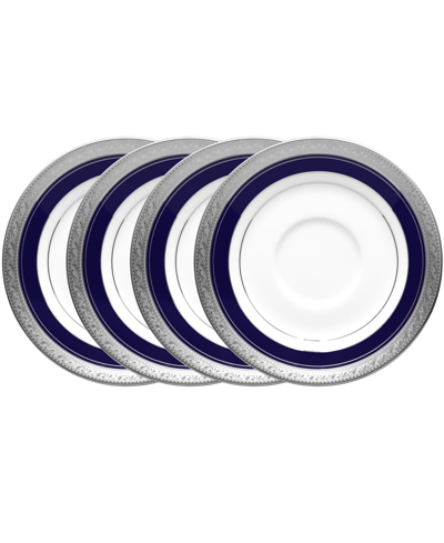 Noritake Crestwood Cobalt Platinum Set Of 4 Saucers, Service For 4 In Blue