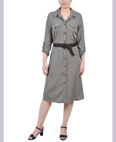 Ny Collection Petite 3/4 Roll Tab Sleeve Shirtdress In Dynamic Torterella