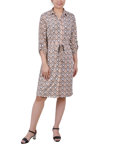 Ny Collection Petite 3/4-sleeve Printed Shirt Dress In Moonlight