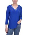 Ny Collection Petite Long Sleeve Top With Mesh Insets In Surf The Web