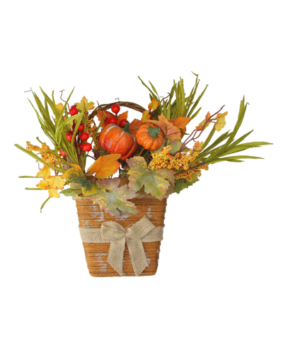 Northlight Artificial Fall Harvest With Bow Wall Basket, 19" In Brown