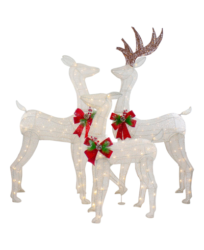 Northlight Led Lighted Glittered Reindeer Family Outdoor Christmas Decorations Set, 3 Pieces In White