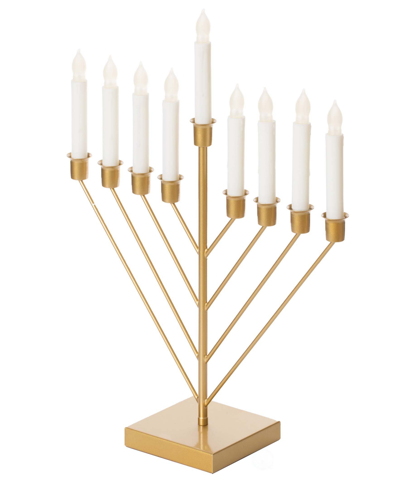 Vintiquewise 9 Branch Electric Chabad Judaic Chanukah Menorah With Led Candle Design Candlestick In Gold-tone