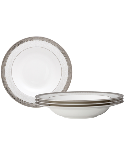 Noritake Odessa Platinum Set Of 4 Soup Bowls, Service For 4 In White