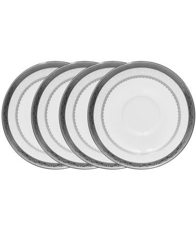 Noritake Odessa Platinum Set Of 4 Saucers, Service For 4 In White