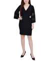 NY COLLECTION PETITE SHEER-SLEEVE WRAP DRESS