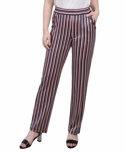 Ny Collection Plus Size Wide Waist Pull On Pants In Black Coral Stripe