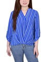 Ny Collection Petite Size 3/4 Push Tab Mandarin Collar Blouse With Front Pleats In Surf The Web Zipper Stripe