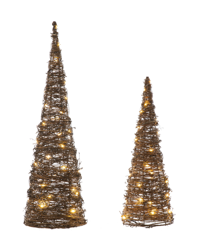 Glitzhome Lighted Rattan Christmas Table Tree Decor Set, 2 Piece In Multi