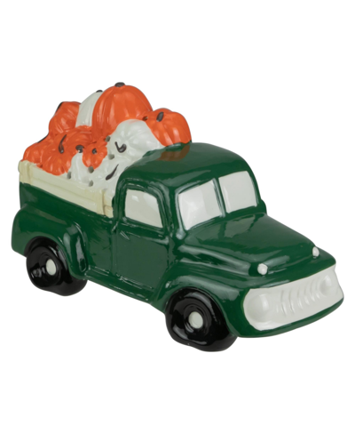 Northlight Led Lighted Ceramic Truck Hauling Pumpkins Autumn Harvest Decoration, 9.5" In Green