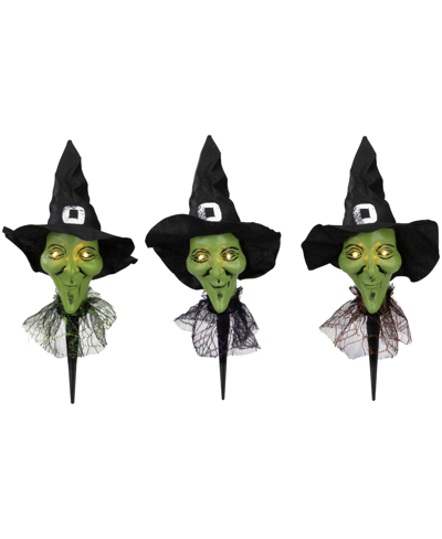 Northlight Smirking Witch Halloween 3 Piece Pathway Markers Set In Black