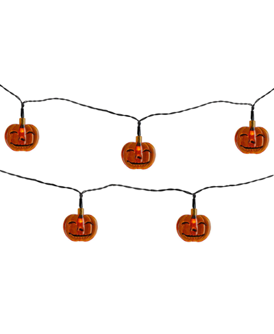 Northlight Jack-o'-lantern 10 Piece Led Mini Halloween Lights With 6' Black Wire Set In Orange