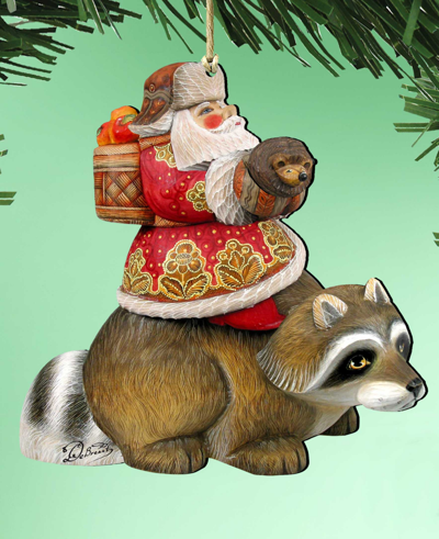 Designocracy Raccoon Santa Holiday Ornaments, Set Of 2 In Multi Color