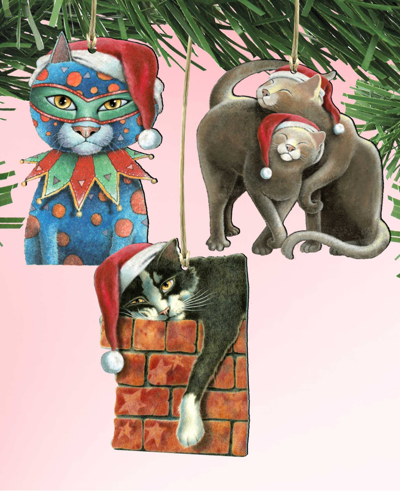 Designocracy Party Cats Holiday Ornaments, Set Of 3 In Multi Color