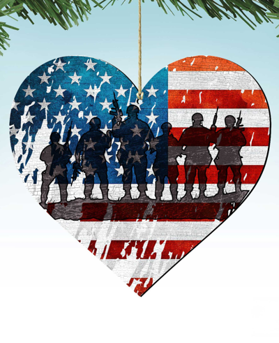 Designocracy Usa Military-inspired Heart Holiday Ornaments, Set Of 2 In Multi Color
