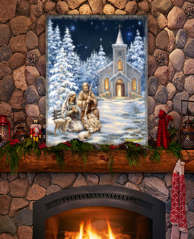 Designocracy Nativity At The Chapel Night Sky Holiday Wall Art In Multi Color